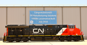 No. 3087, an Evolution Tier 4 locomotive built for Canadian National Railway, rolled off the assembly line in July as the 1,000th locomotive built at GE's plant in Fort Worth. - GE Manufacturing Solutions
